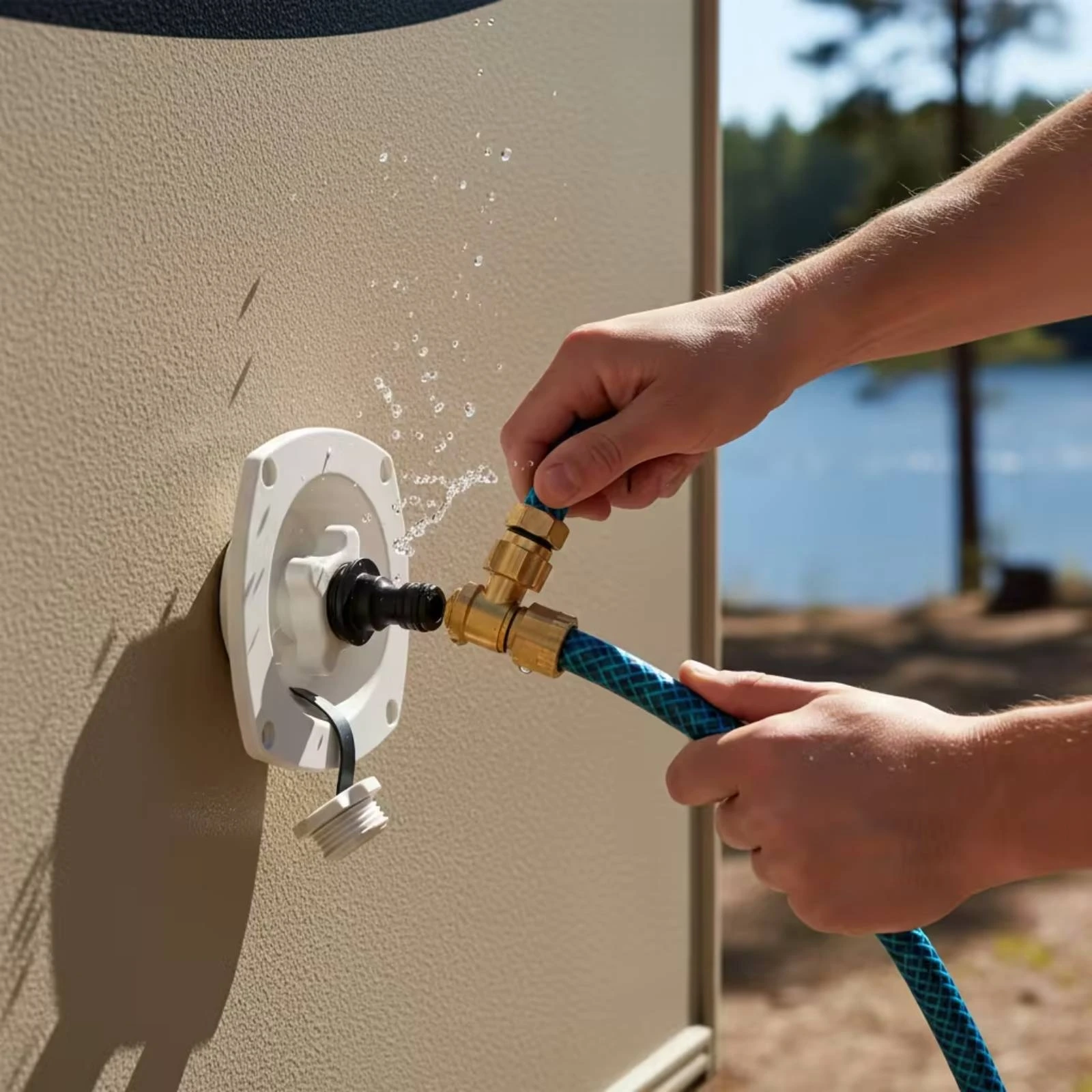 Water Inlet with Quick Connector Wall-Mounted RV Water Inlet with Cap Fitting Tethered Rotary for Boat Owners, Motorhome