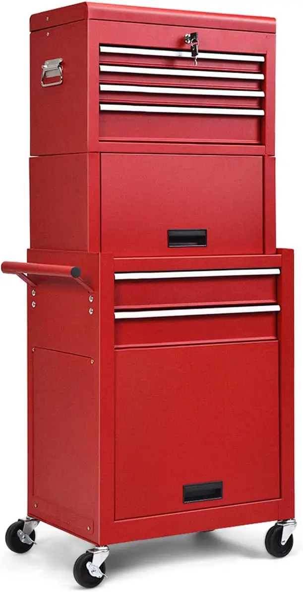 6-Drawer Rolling Tool Chest High Capacity Tool Storage Cabinet with Wheels and Locking System Removable Toolbox Organizer (Red)