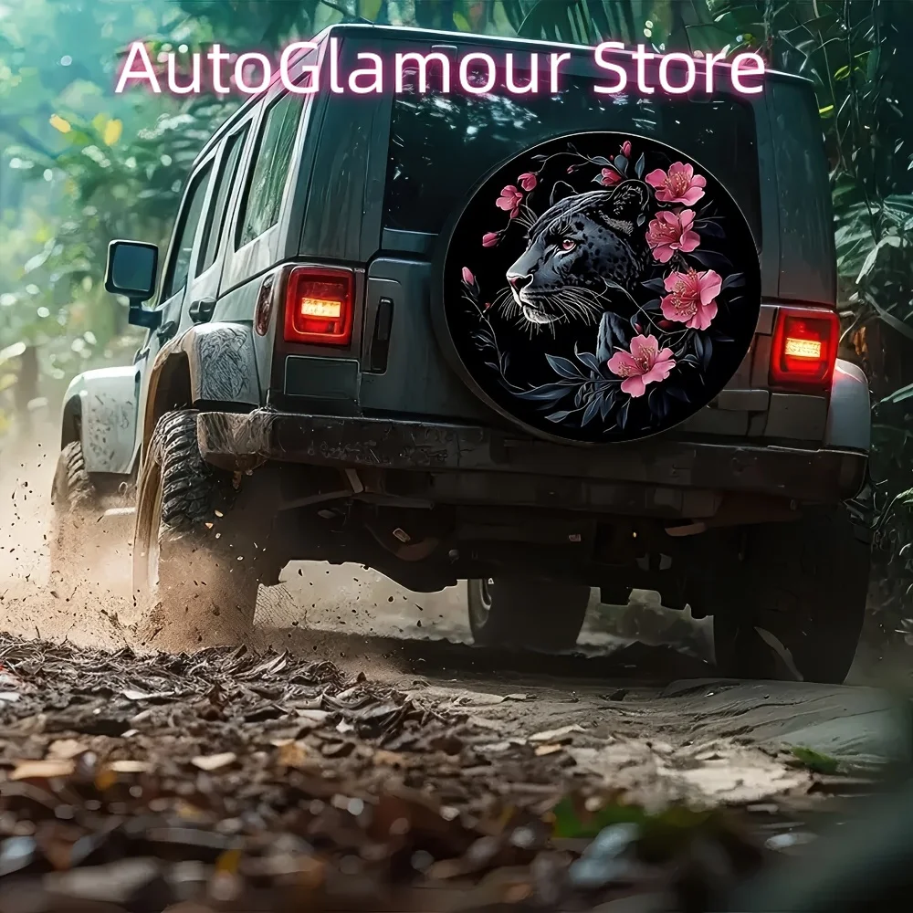 1pc, Corrosion-resistant tire covers Black Leopard and Rose Durable Polyester,Without Electricity Car Decor Use for jeep tire co