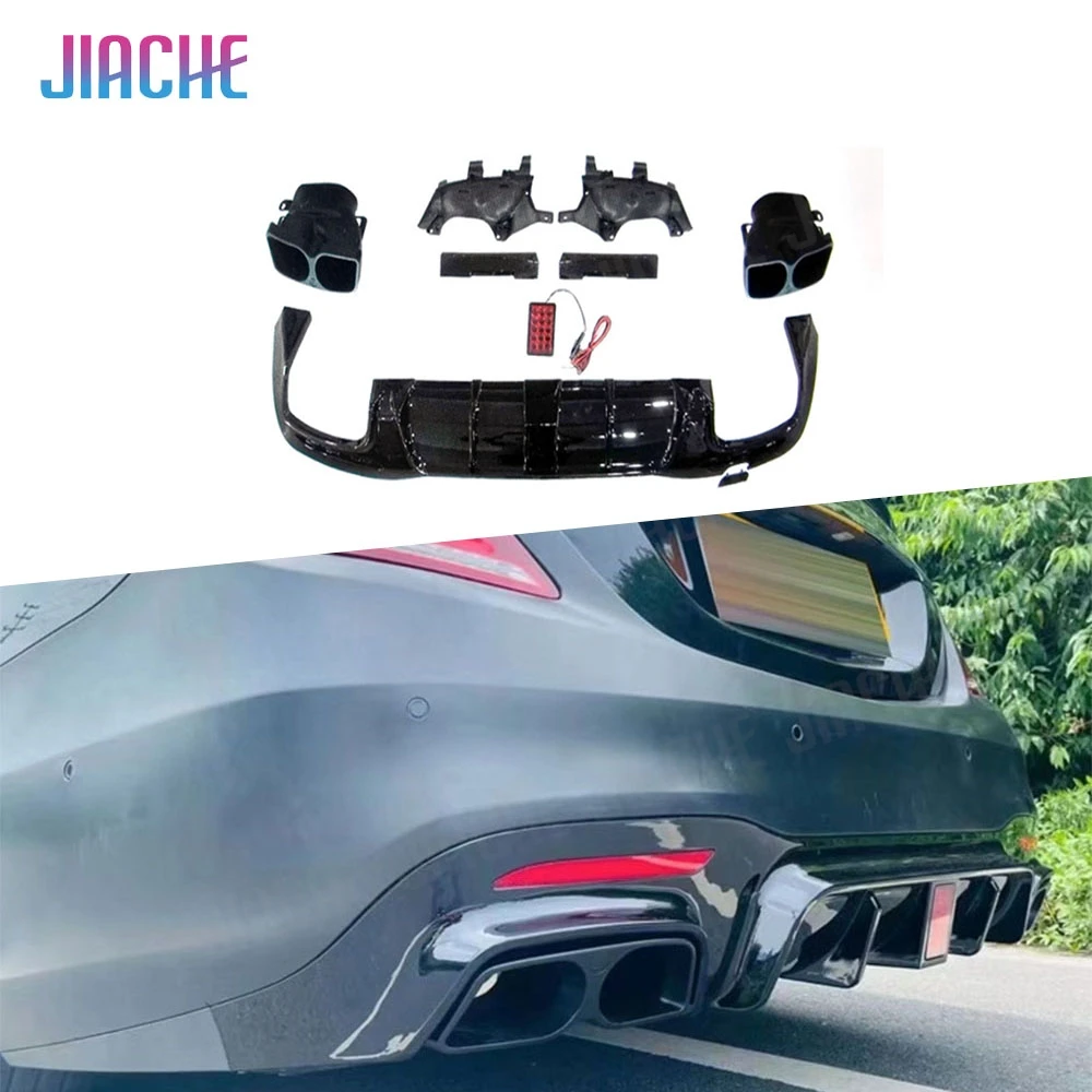 ABS Rear Bumper Diffuser Spoiler with Exhaust Muffer Tips for Mercedes Benz S Class W222 S450 500 560 S63 S65 AMG 2018-2021