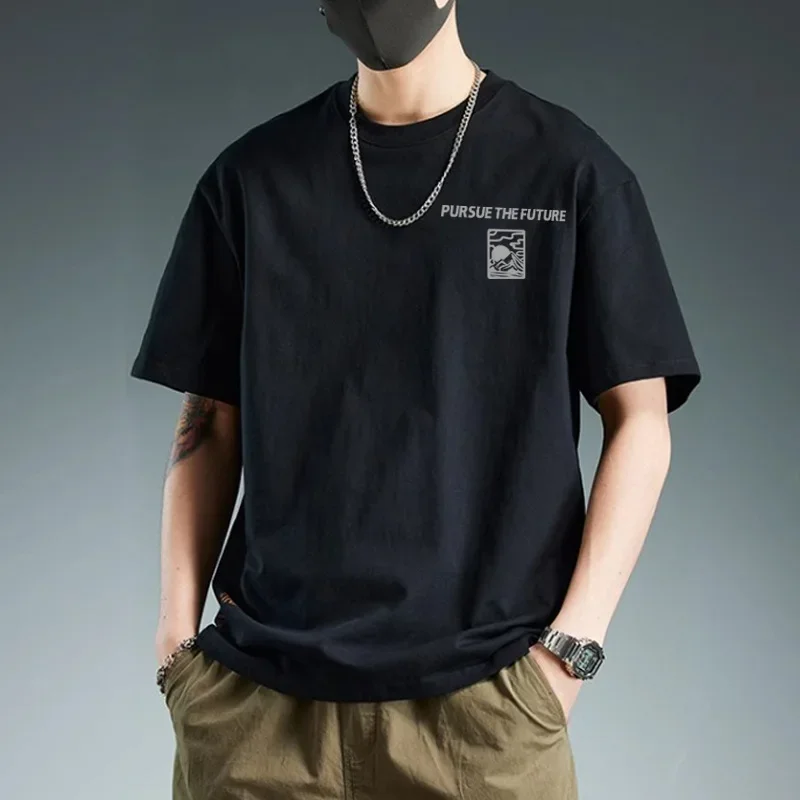 

Однотонные футболки с коротким рукавом и круглым вырезом, мужские летние новые модные повседневные модные свободные футболки в американском стиле High Street, мужские