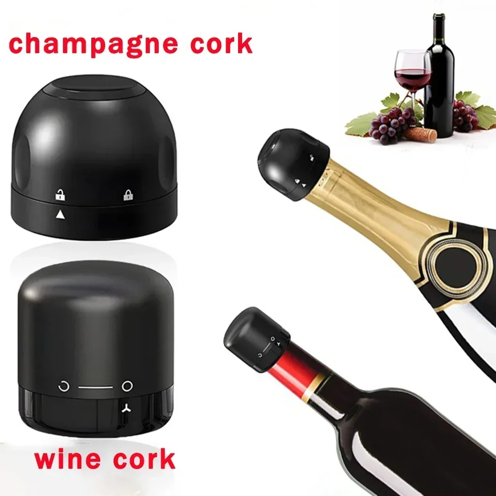 Vacuum Red Wine Champagne Stopper Rotating Lock Bottle Stopper Sparkling Wine Sealing Plug Household Red Wine Cork Bar Tool