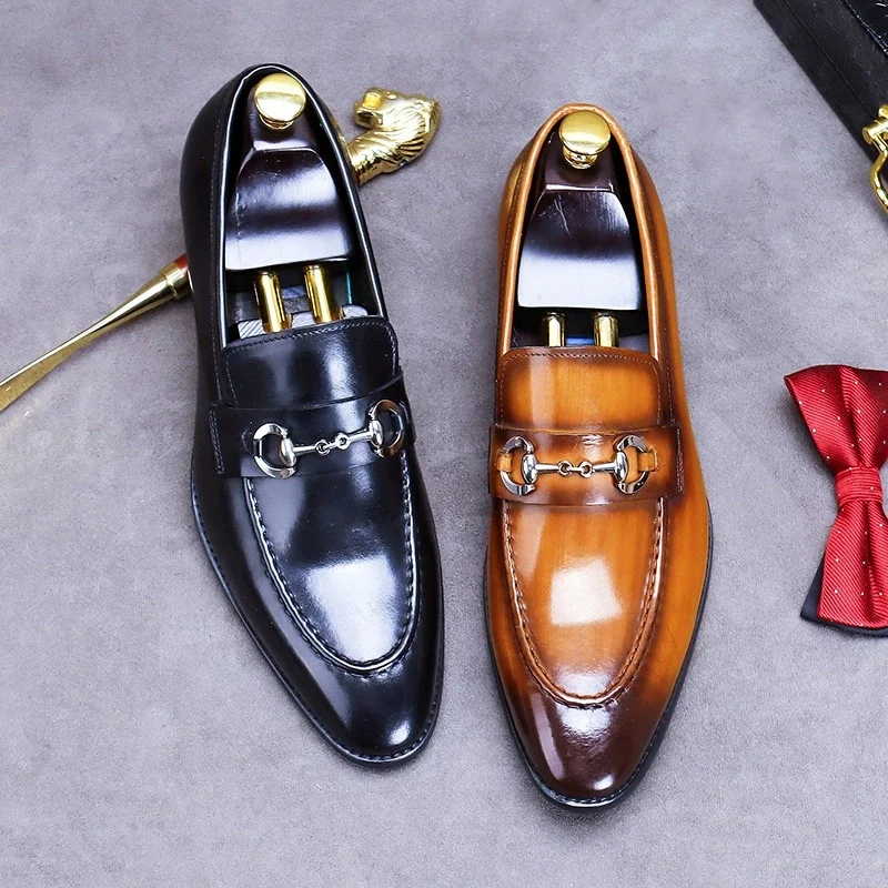 Men's Leather Shoes Slip-On Business Casual Shoes Bean Shoes Wedding Shoes Vintage Retro Fashionable Formal Wear