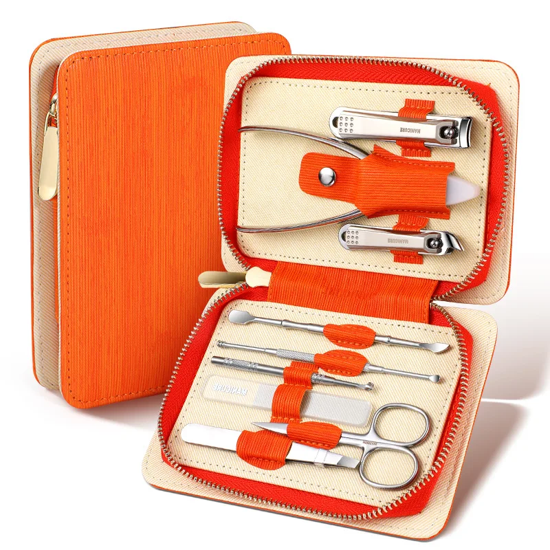 

9 in 1 High quality Manicure Set Professional Practical Kit With Leather case Stainless Steel Nail Clippers Gift For Man/Women