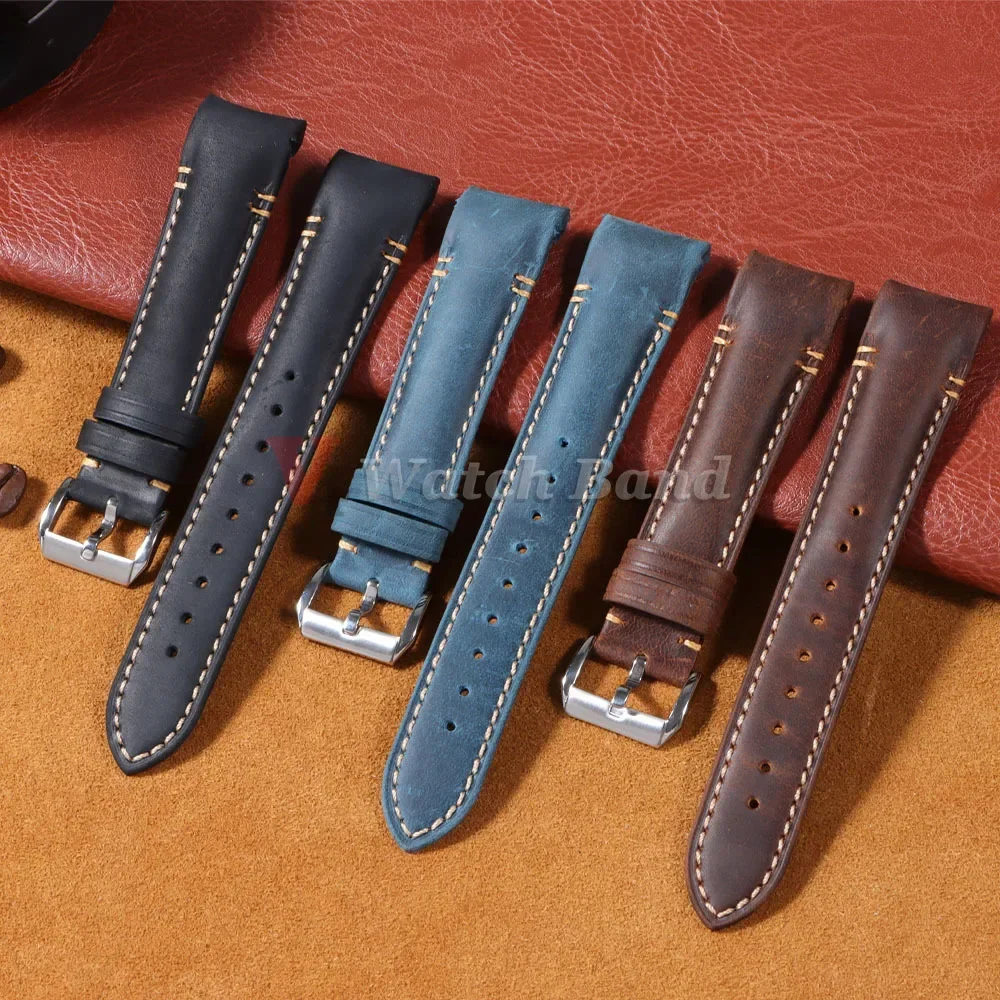 20mm 22mm Arc Curved End Watch Band Cowhide Strap for Univeral Bracelet Curve Genuine Cowhide Straps Men Accessories