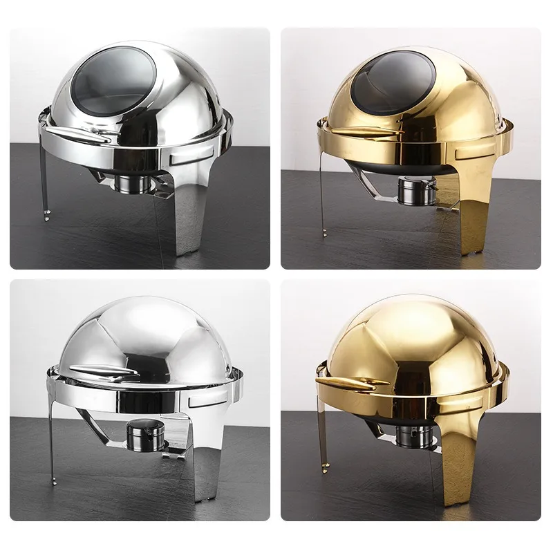 6.8LFood Warmer Stove Round Flip-Top Visual Buffet Stove Restaurant Stainless Steel Self-Service Tableware chafing dish