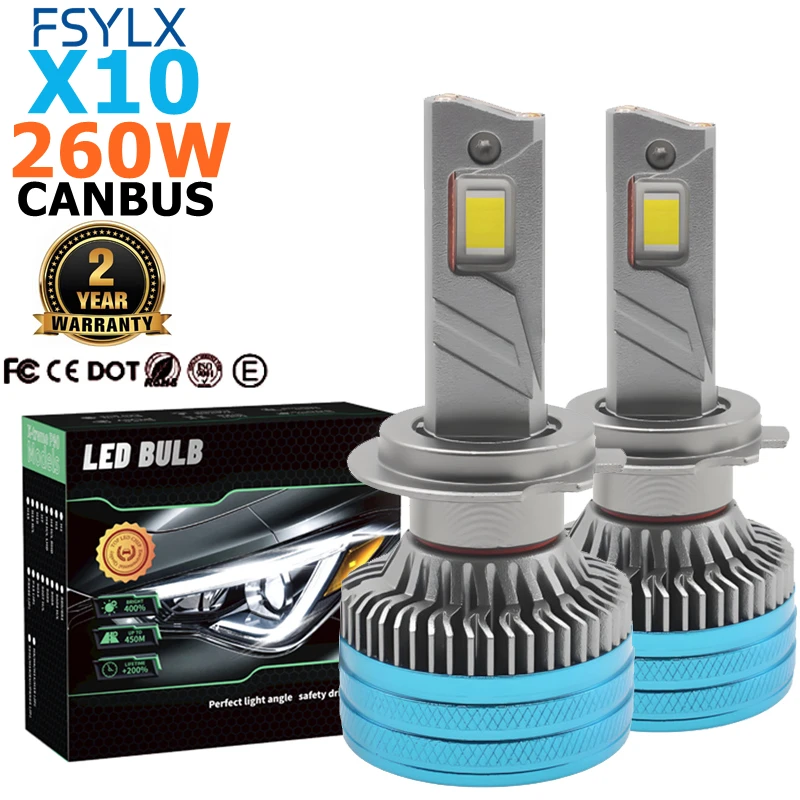 H7 LED Car Headlight 260W 30000LM High Beam  X10 CANBUS Compatible with H1 H4 H11 Fog Light 9005 9006 HB3 Kit 6000K for 12V-24V