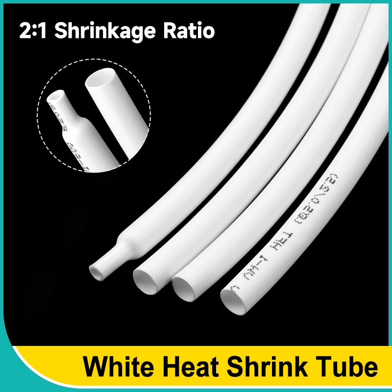 1/2/5/10m White 2:1 Heat Shrink Tube 0.6mm ~ 80mm DIY Cable Repair Polyolefin Protector Shrinkable Tubing Insulation Sleeve Wrap
