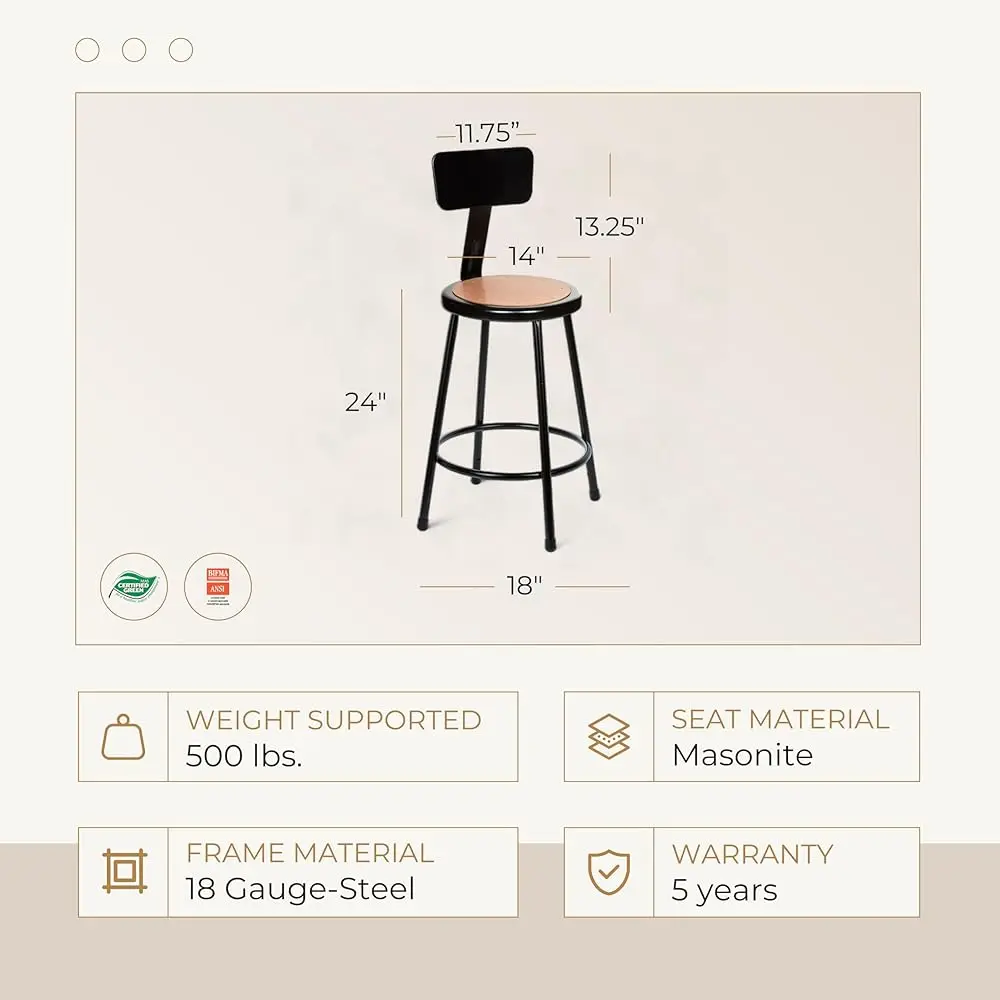 (2 Pa Stahlhocker mit Rückenlehne, Schwarz, 24"