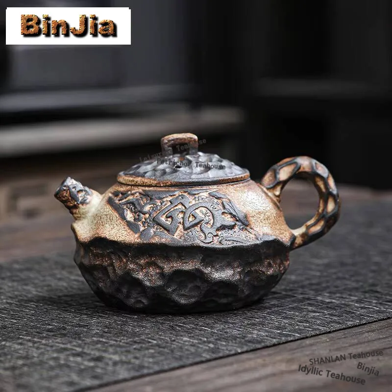 

Японский чайник из старой глины в стиле старых скал, винтажный чайник из грубой керамики, чайник для чая, чайник, набор для китайского чая, коллекция аксессуаров
