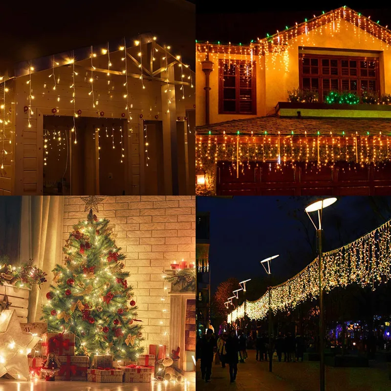 EU/US LED Icicle Curtain String Light Droop 0.6-0.8m Decorations for Home Eave Street Winter Christmas Garland Decor Outdoor