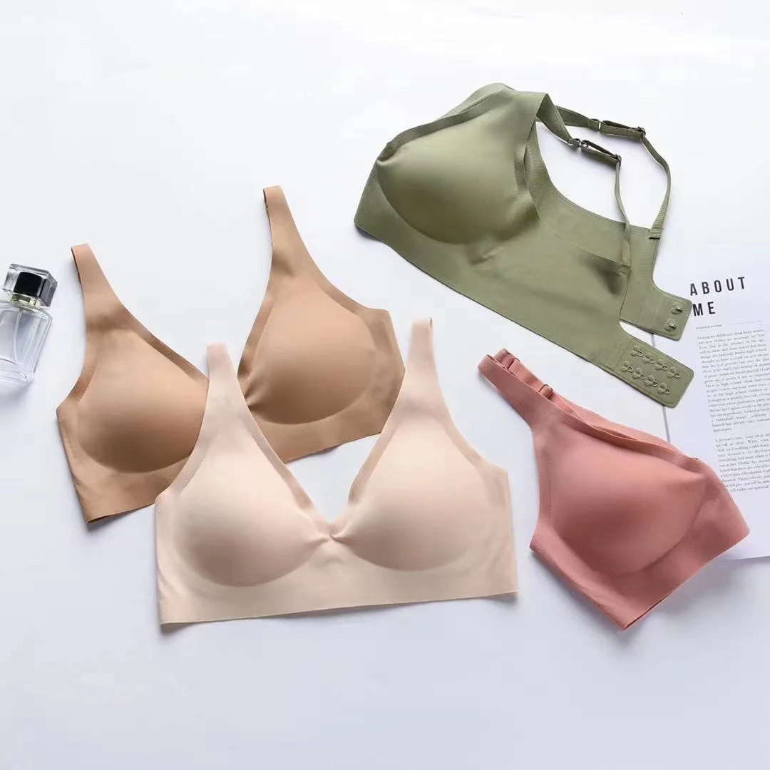 Soft Support Jelly Glue French Deep V Underwear Women's No Steel Ring Small Chest Gathered Comfortable Adjustment Seamless Bra