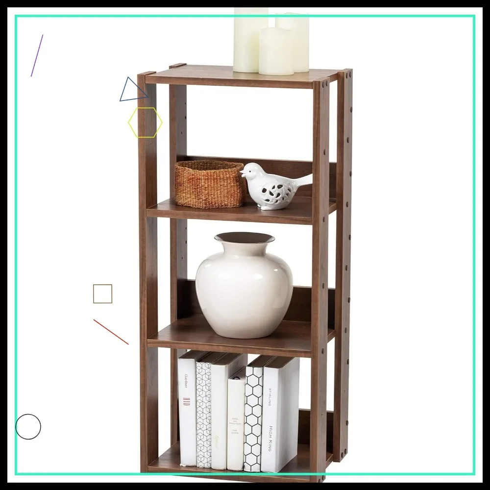 

3-Tier Adjustable Wooden Bookshelf, Farmhouse Style for Small Spaces, Easy Assembly Brown Bookcase