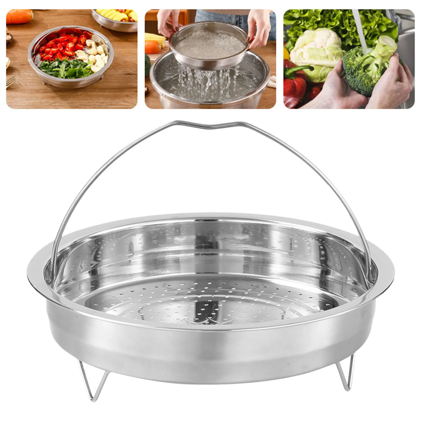 304 Stainless Steel Food Steamer Basket Pressure Cooker Steamer Basket with Handle Steaming Grid Drain Drainer Cooking Utensils