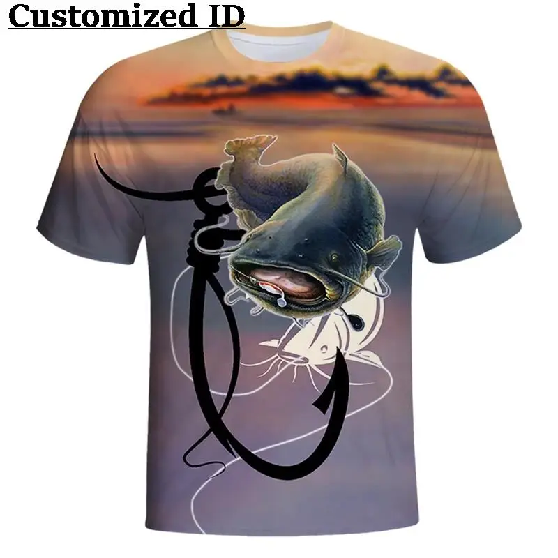 New Summer Men's Catfish 3D Printed T-Shirt Loose Comfortable Short Sleeved Casual Street Wear Unisex O-Collar 2023 Men Top