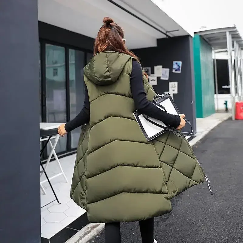 Chaleco holgado para mujer, gran oferta de la temporada, nuevo estilo, Otoño Invierno, con capucha, algodón, patito, sin mangas, versión coreana, versátil