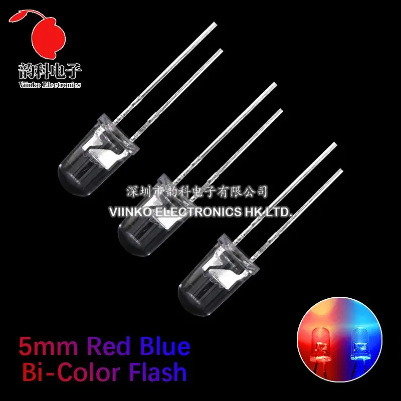 50 sztuk F5 5mm Flash czerwony niebieski dwukolorowa dioda elektroluminescencyjna automatyczne miganie LED kontrola błysku miga 5 mm dioda LED DIY