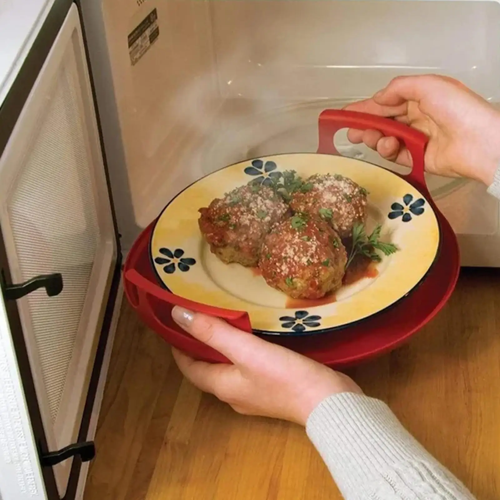 Microwave Plate Tray Heat Resistant Microwave Bowls And Plates Carrying Tray Microwave Safe Handle Tray For Carrying Hot Food