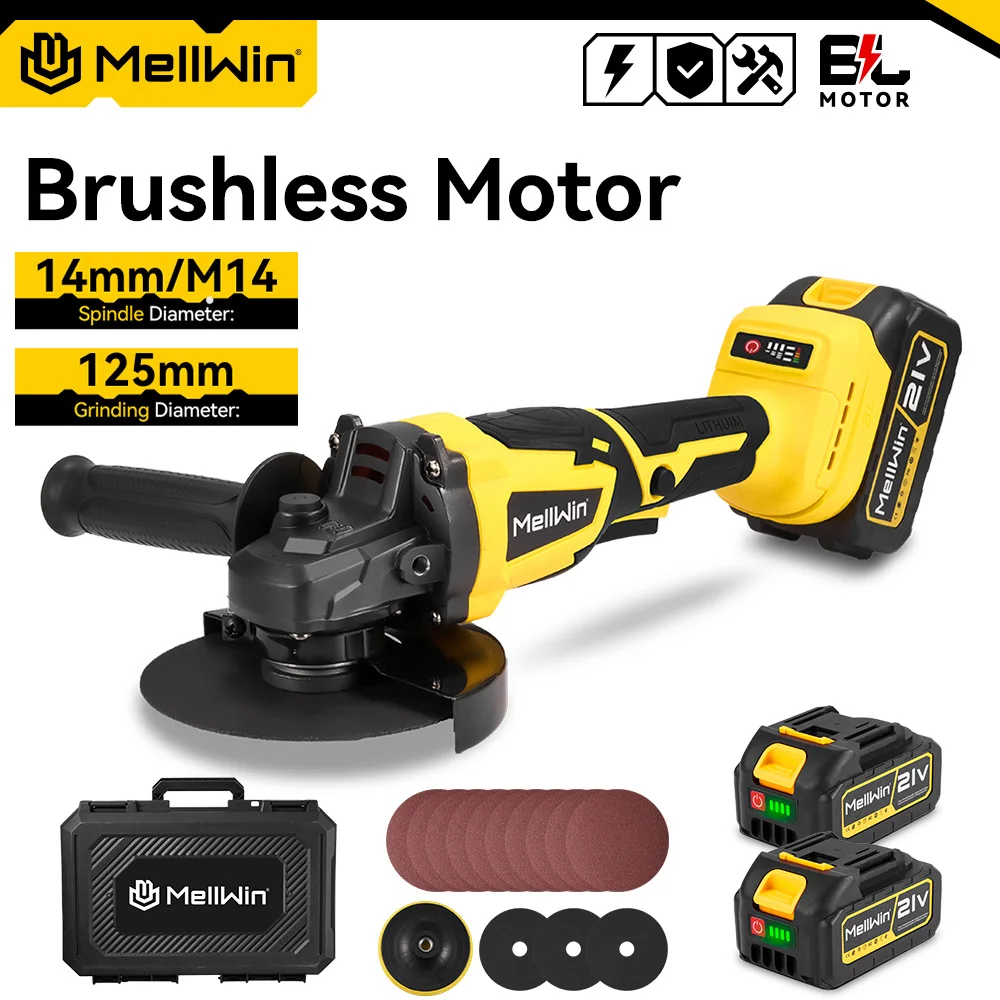 MELLWIN 125 millimetri Brushless Elettrico Smerigliatrice Angolare 3 Marce Lavorazione Del Legno Lucidatore Taglierina Macchina Strumento di Potere Per Makita 18V Batteria Spille