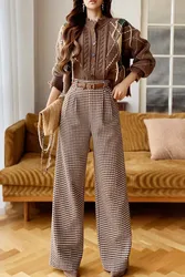 DABUWAWA Tienda Vestidos Elegantes Para Mujeres Wide Leg Pants Empire Legging American Retro Bird Lattice Trousers Y2K DA1CLP004