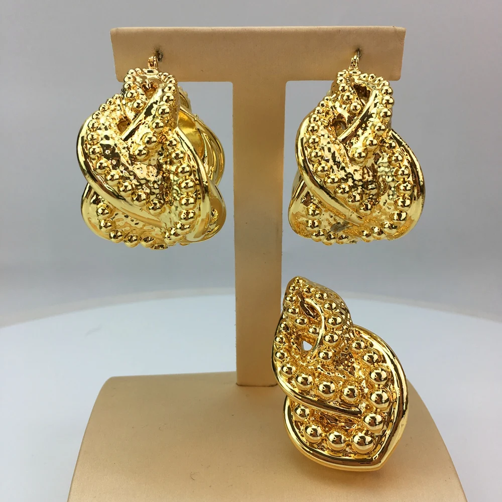 Hot Selling Italian Gold Plated Jewelry Women\'s Wedding Party Banquet Big Pendant Light Weight Bold Jewelry Sets FHK18180