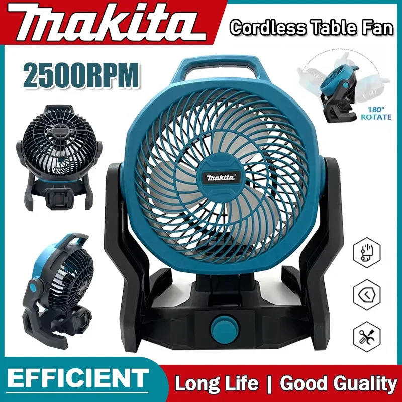 ماكيتا مروحة طاولة لاسلكية مروحة تخييم محمولة 21 فولت متعددة الأغراض رأس قابل للتعديل 3 سرعات إعدادات تعمل بالطاقة مروحة أرضية لسطح المكتب #1