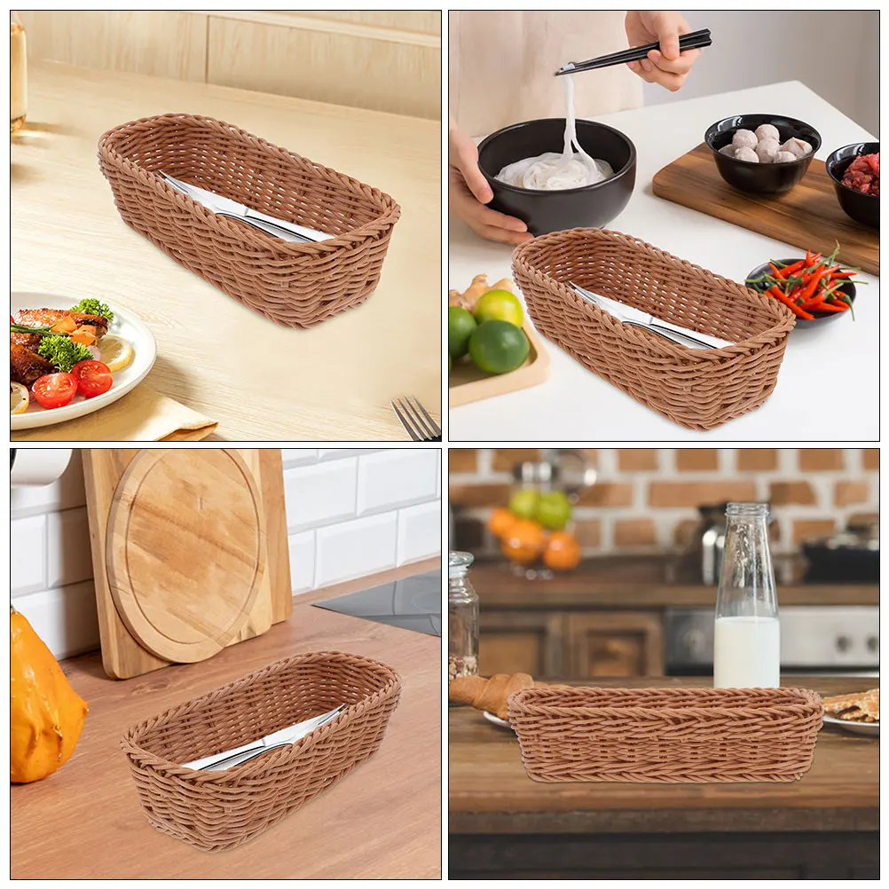 

2 Pcs Desktop Imitation Rattan Storage Basket Baskets Iron Bread Serving for Table