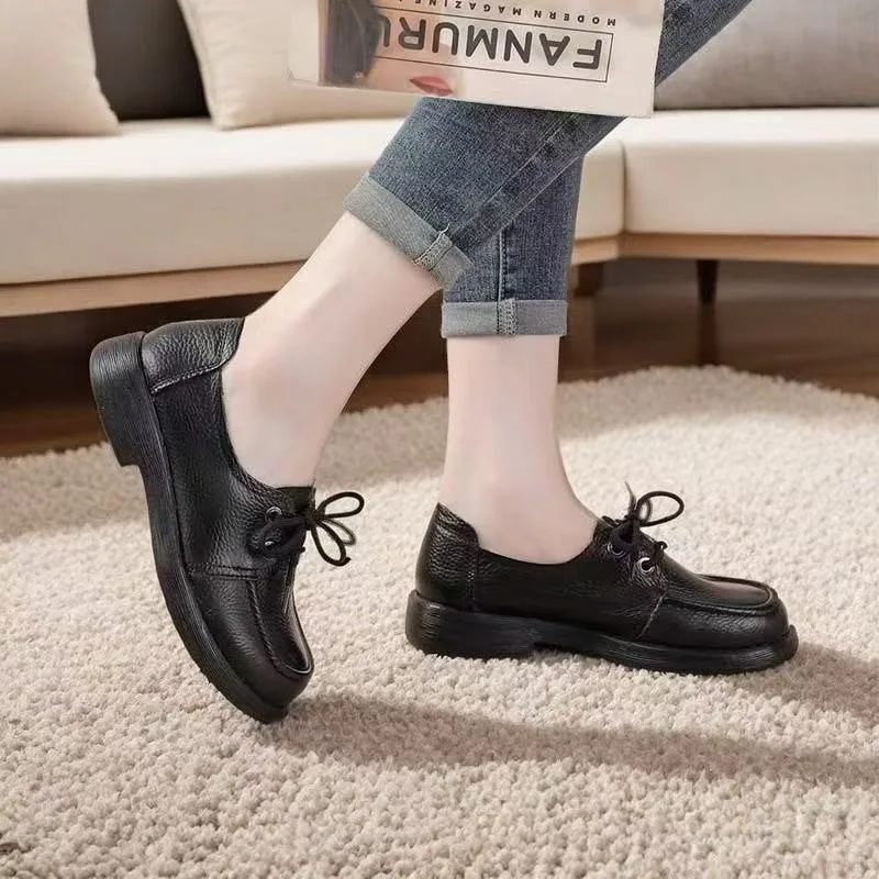 

Newest Natural Cow Leather Oxfords Shoes Women's Laced Up Loafers Woman Luxury Vintage Brogues Flats Ladies Commute Office Shoes
