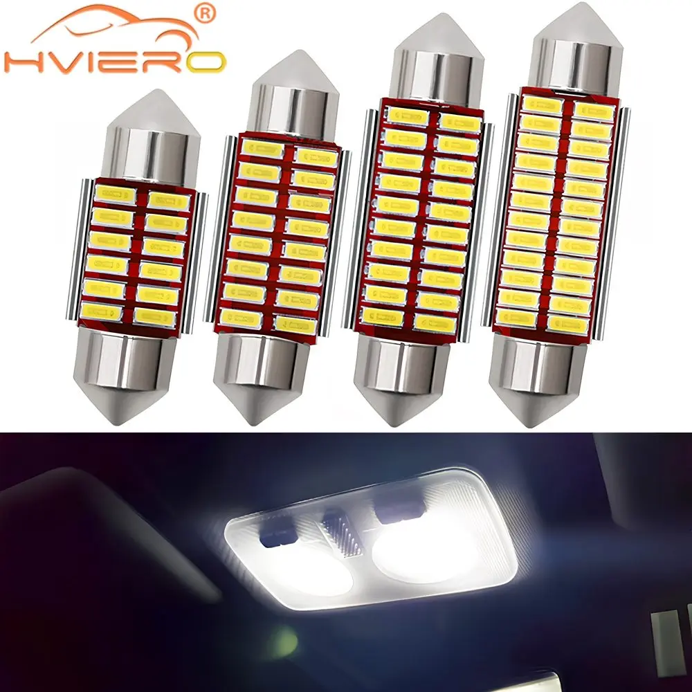 4PCS Car 4014 12/16/20/24SMD Bulbs C5W Doom Lamps Reading 12V Modification Led C10W Festoons Lights Interior 31mm 36mm 39mm 41mm