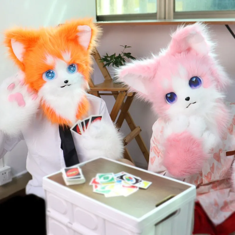 

Animal Furry Fursuit Cats Head Mask Plush Cat Fox Mask Costume Props Cute Headwear for Halloween Party for Women Men