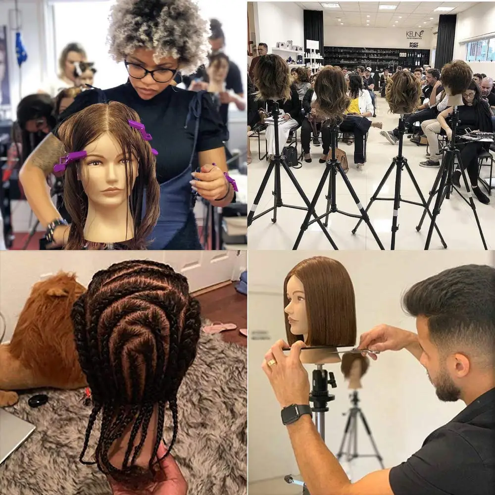 Testa di manichino per cosmetologia da 16" con testa di bambola in capelli umani al 100% per esercitazioni di intrecciatura e styling