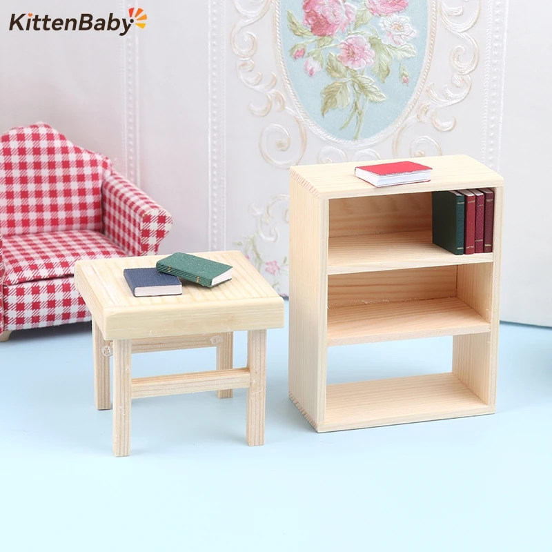 1:12 Dollhouse Miniature Table Bookshelf Storage Cabinet Dining Table Wooden Furniture Model Photography Props Decor Toy