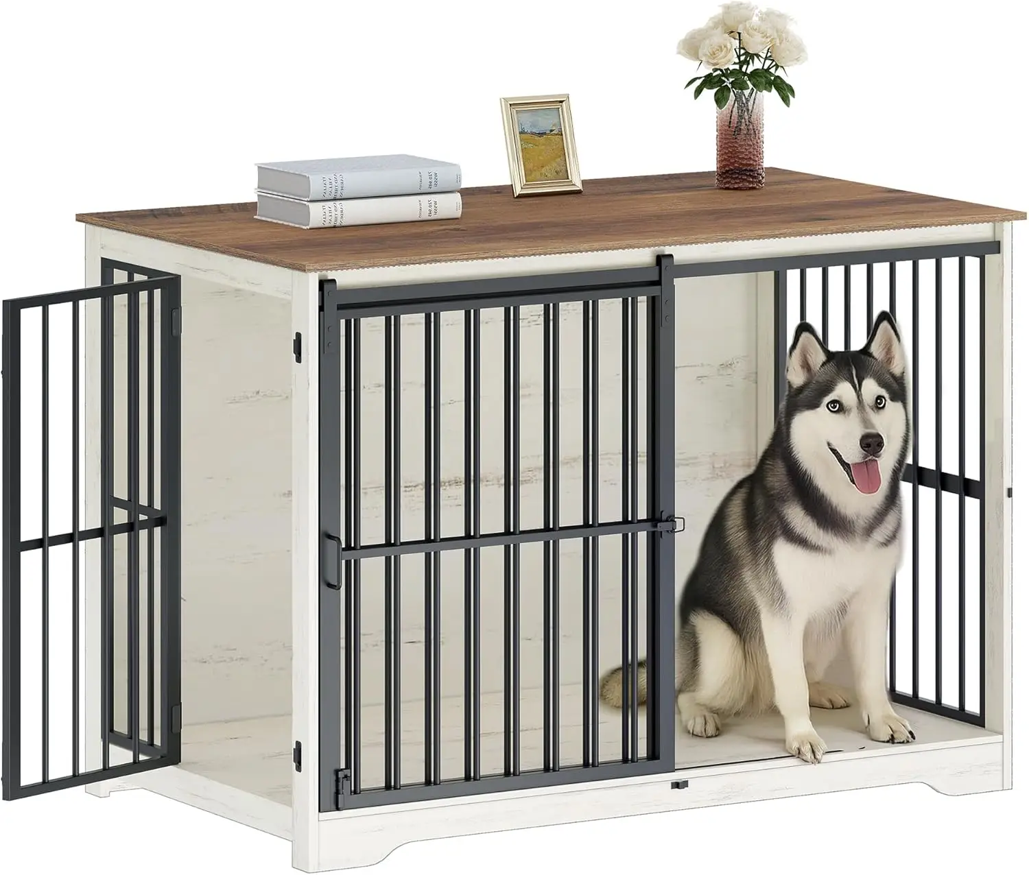 

XXL Large Dog Crate Furniture, 46.9' Indoor Dog Kennel Furniture with Barn Door, Wooden Tall Dog