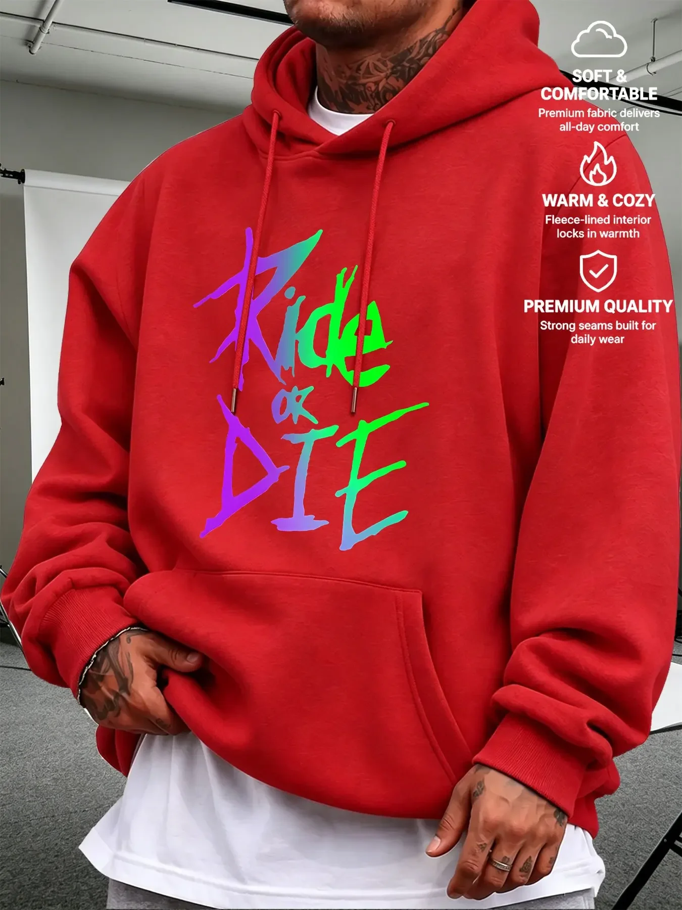 Street Graffiti Letter Art Themed Mens Hoodie Autumn Winter Fleece Sweatshirt Hip Hop Street Style Oversized Hooded Sweatshirt