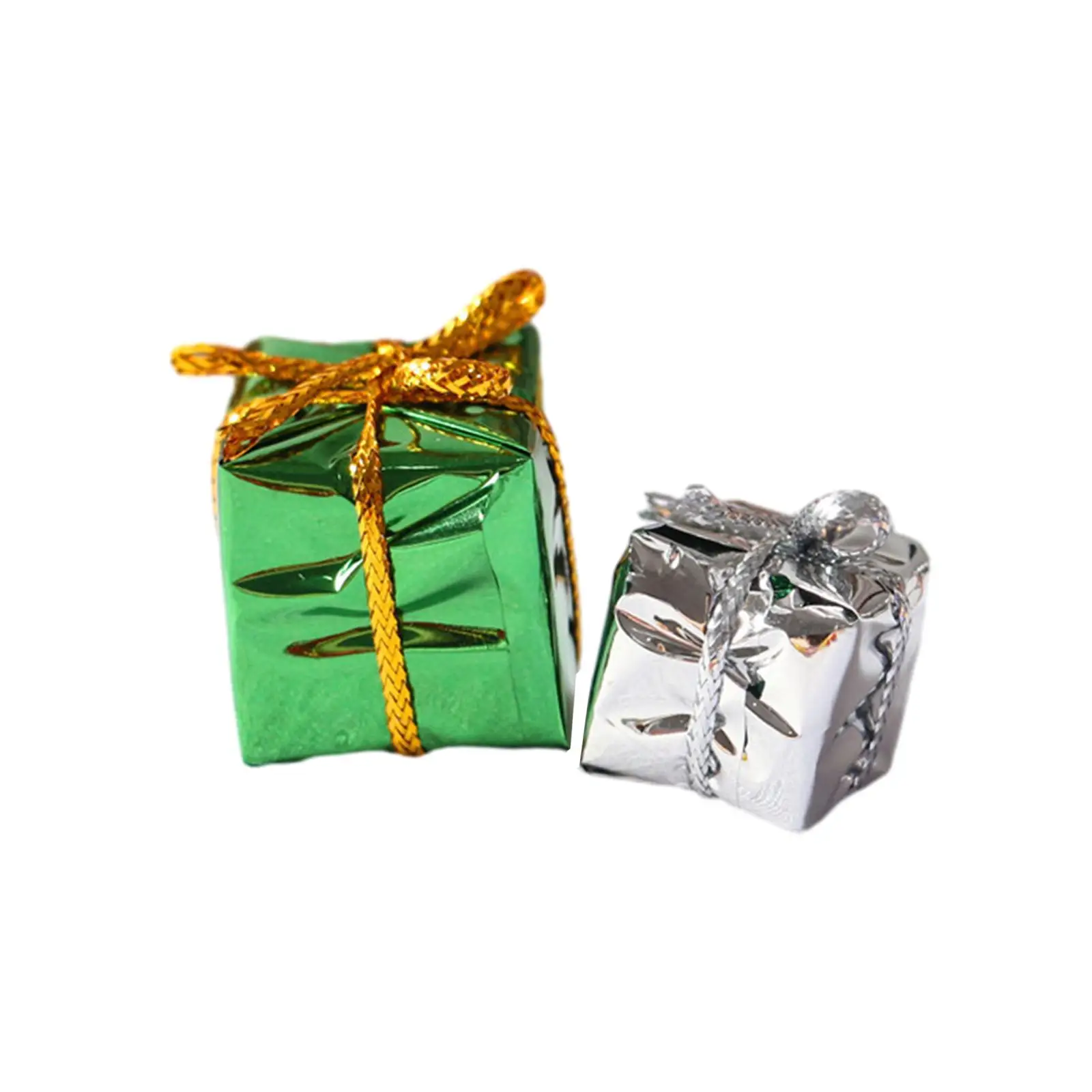 2Pcs Dollhouse Christmas Tree Boxes 1/12 Scale DIY Miniature Foil Wrapped Box Ornaments for Festival Scenery Supplies