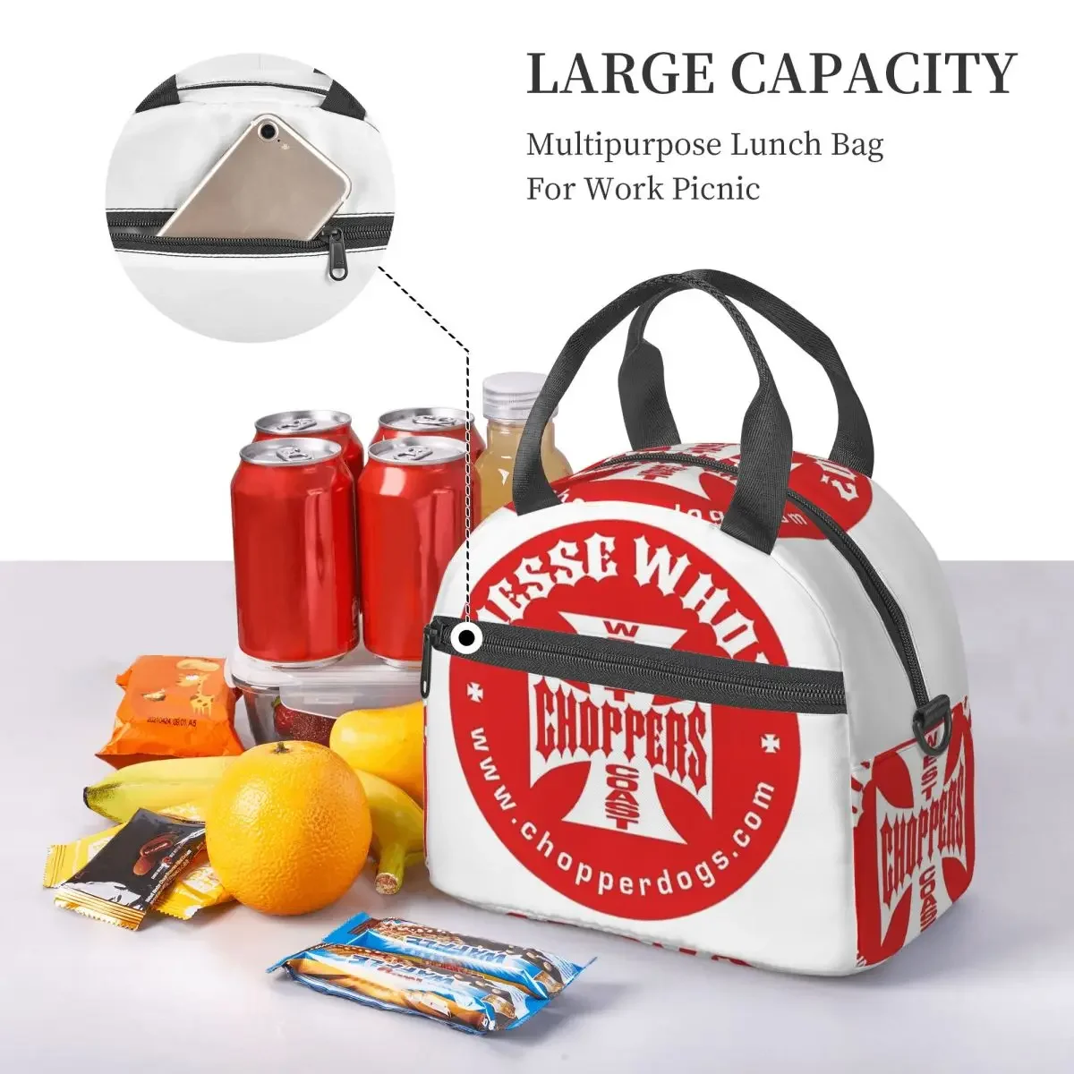Personalized West Coast Iron Cross Choppers Insulated Lunch Bag for Women Kids Portable Food Boxes Thermal Lunch Box Tote