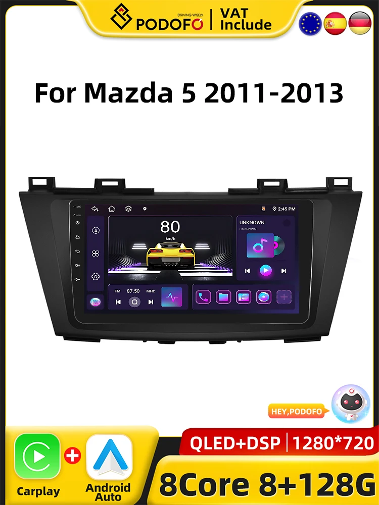 Podofo 4G CarPlay Android Radio For Mazda 5 2011-2013 Car Intelligent System 2din GPS Stereo Head Unit WiFi Multimedia Player