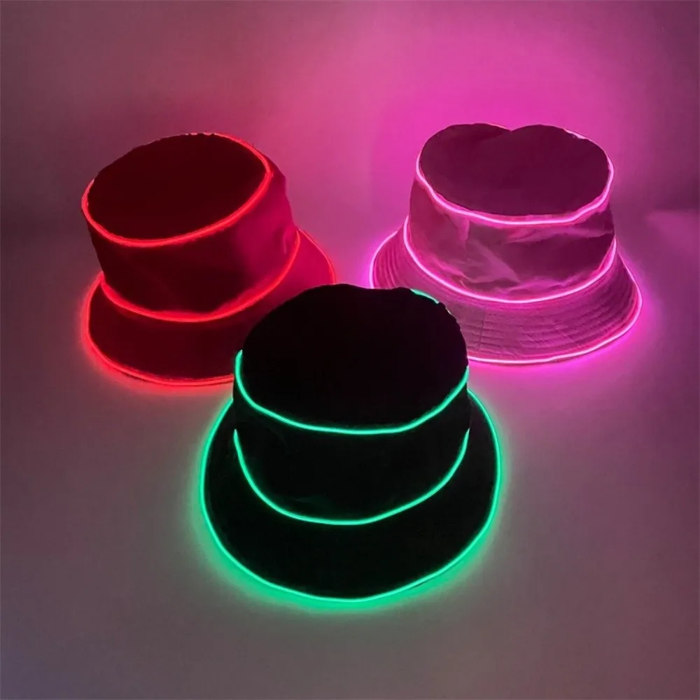 Cool Battery Powered LED Bucket Hat Colorful Flashing Modes Luminous Hat Grow in Dark Korean Style Flashing Glow Hat Party