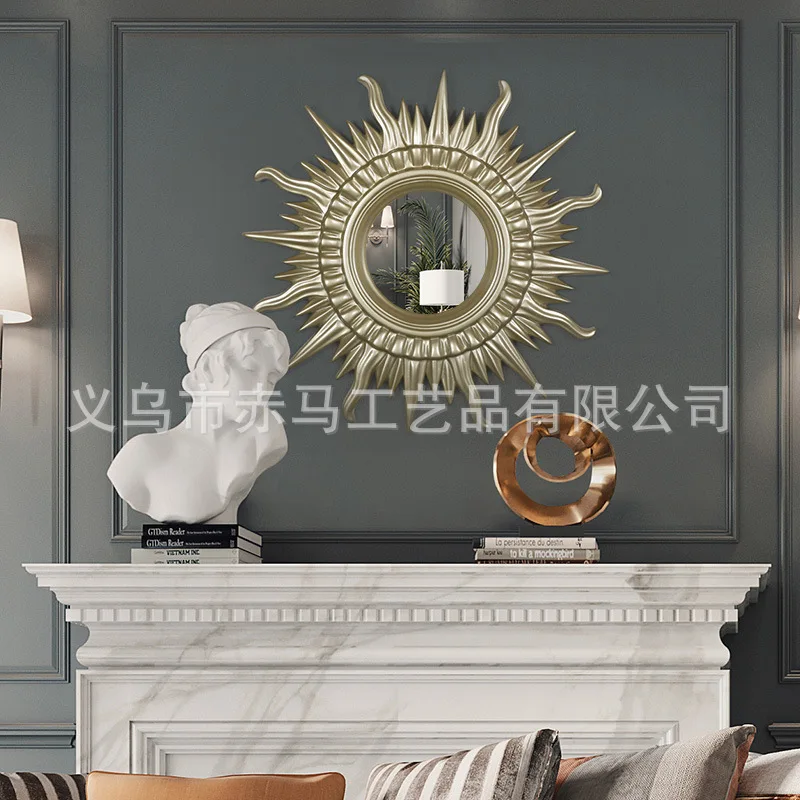 European hanging mirror sun-shaped bathroom mirror retro porch decorative mirror