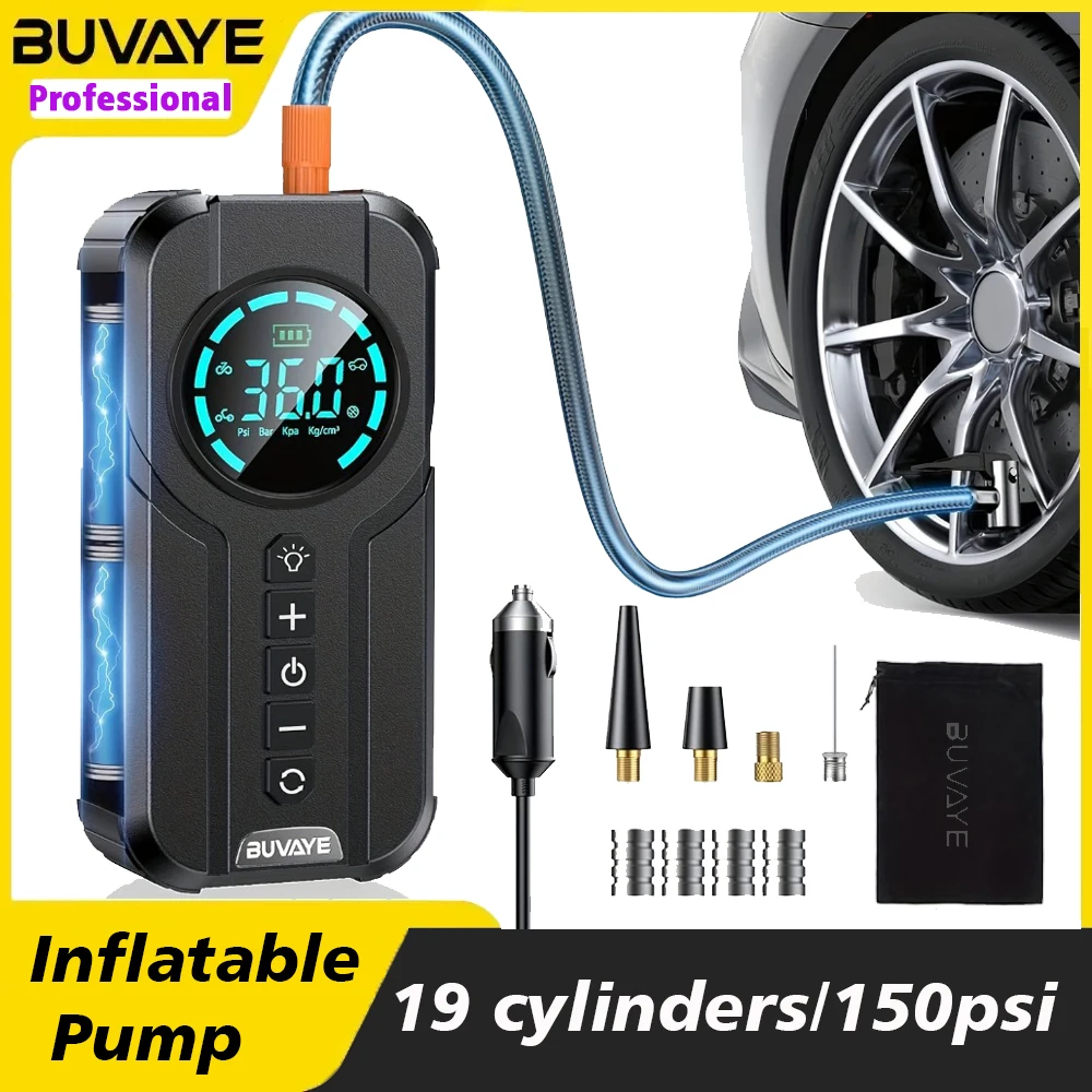 BUVAYE  Portable Air Pump Digital Auto Car Inflator Tire Pump Portable Car Air Compressor for Motorcycles Bicycle Boat Tyre