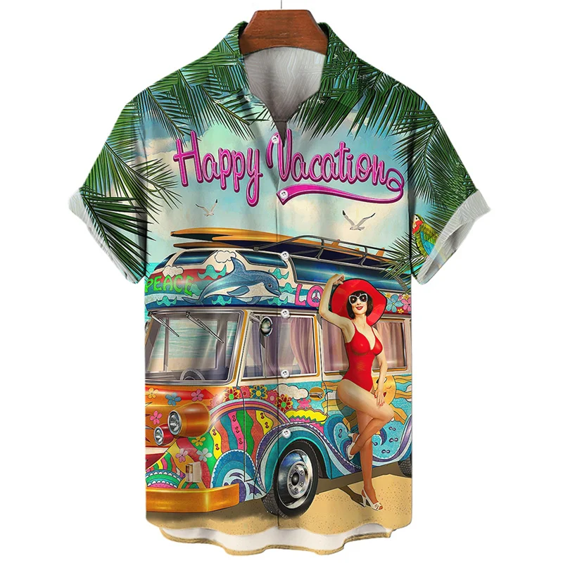 

Hawaiian Beach Shirts for Men Clothing Summer Casaul 3D Modern Girl Print Shirts Vintage Fashion Women Clothes Rock Tops Blouse