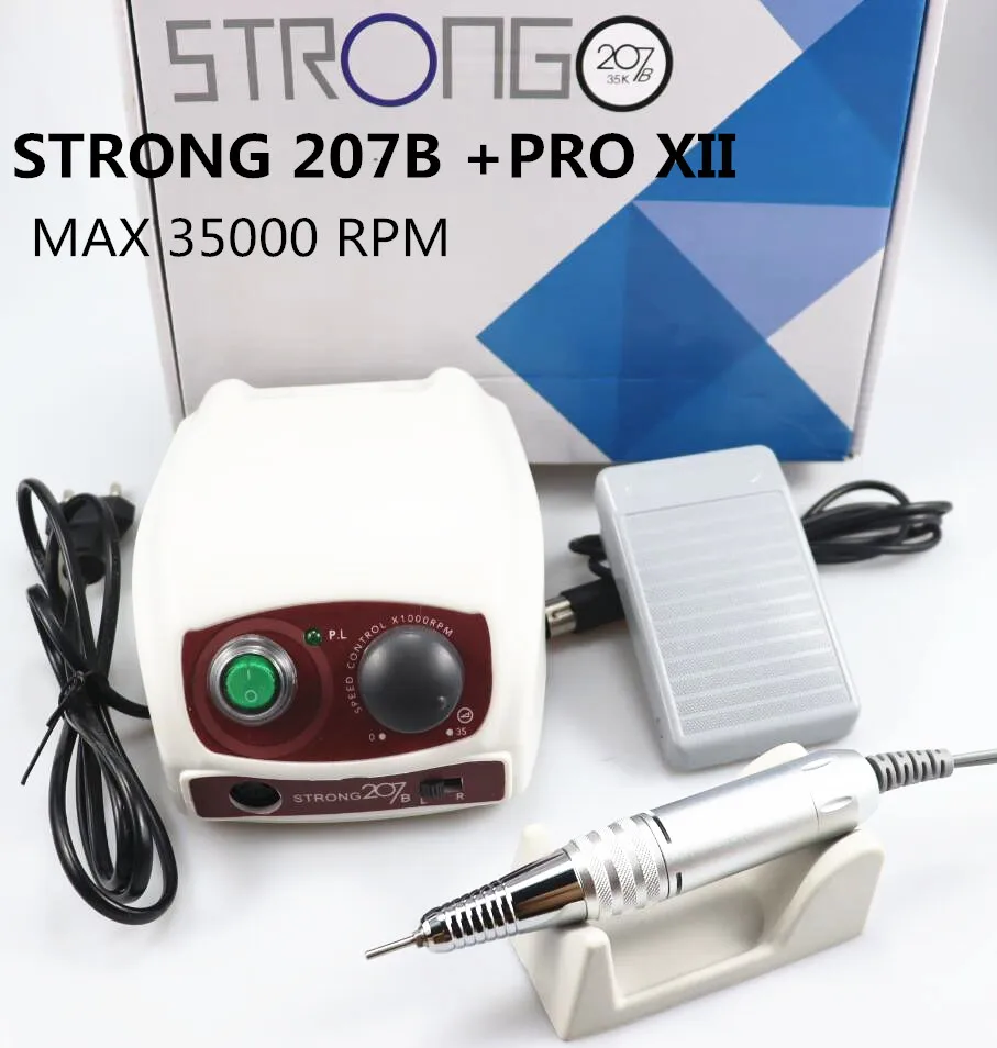 Boîte de contrôle et micromoteur STRONG 207 PRO, 35000 210 tr/min, ensemble de perceuse de manucure électrique pour dispositif de polissage des ongles