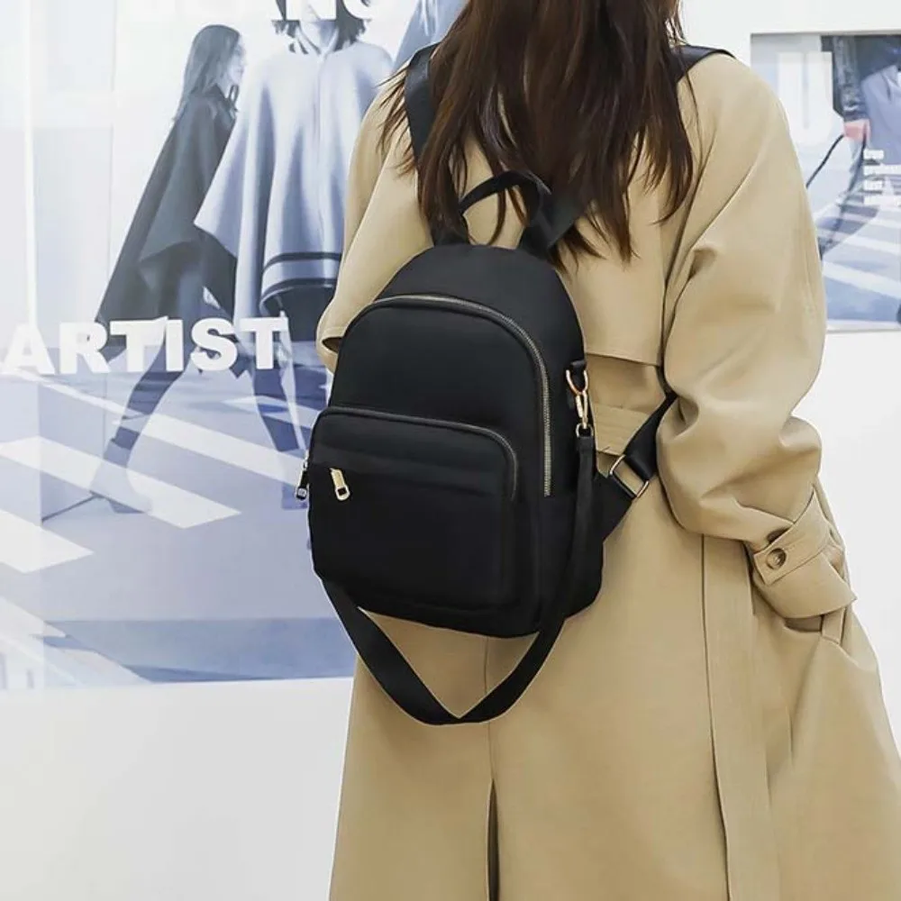 حقيبة ظهر مدرسية كاجوال من النايلون بسعة كبيرة ومتعددة الوظائف حقيبة تخزين كاجوال بلون سادة حقيبة كتف للسيدات #4