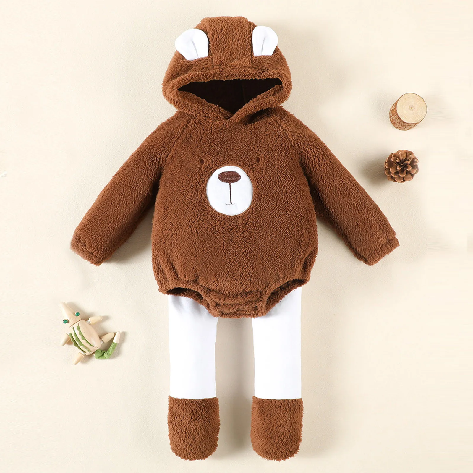 

Infant Boys and Girls Clothes Sets Cosplay Bear Animal Costume Fleece Hooded Romper Bodysuits Pants Outfits Baby Costume Outfits