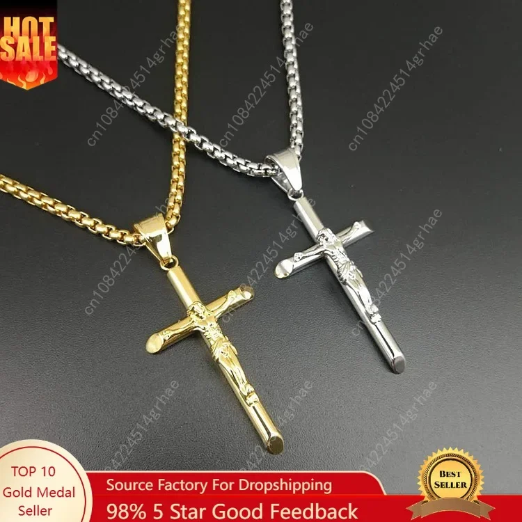 

Hot Sale Cross 316L stainless steel Necklace Women/Men Jewelry Gold Color Crucifix Jesus Cross Pendant Charm Necklace Jewelry