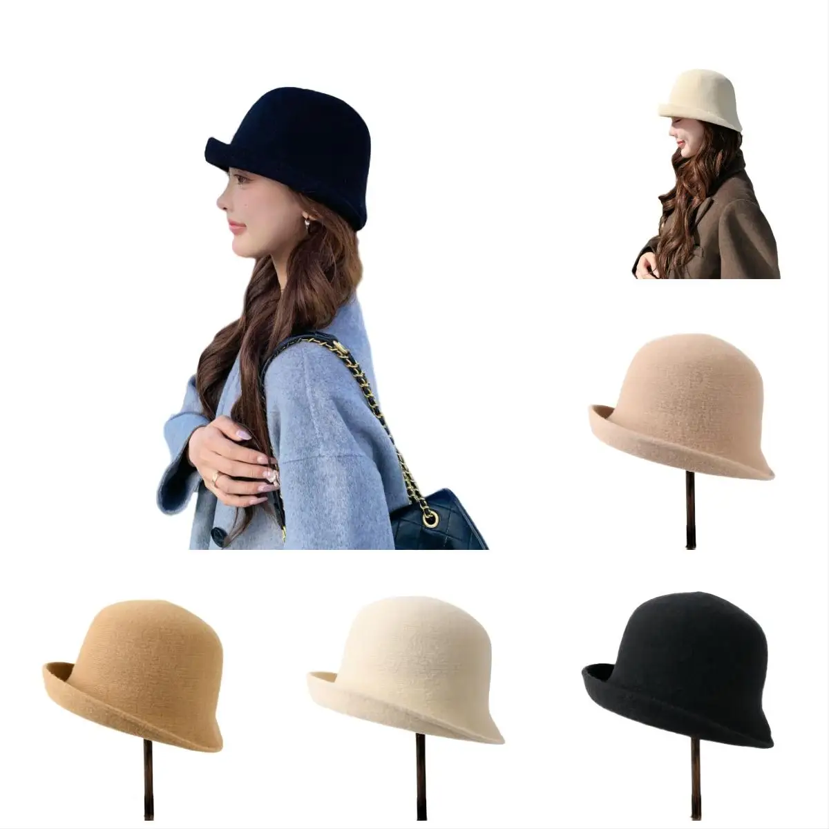 Japanese Crimped Basin Hat Fashion Women\'s Knitted Autumn Winter Spring and Summer Sunshade Top Hat Sunscreen Bucket Hat