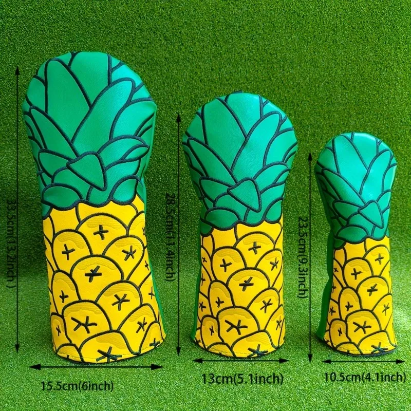 Чехол на голову для гольф-клуба с ананасом и толстой плюшевой подкладкой — прочный дизайн ананаса — белое основание с ананасовыми чешуей
