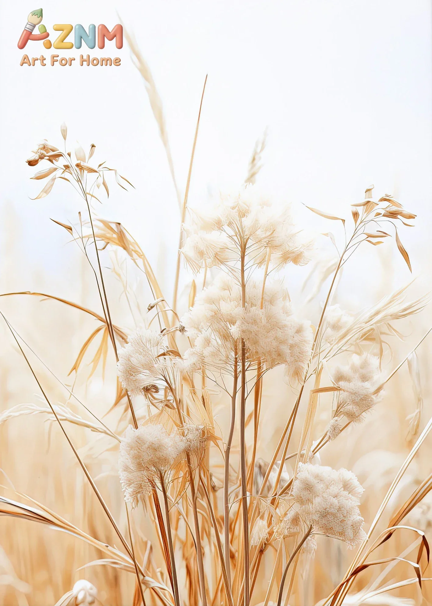 (2D canvas painting)  Beige Reeds Grass Flower Plant Sea Beach Wall Art Canvas Poster Prints Nordic Art Painting Wall Picture
