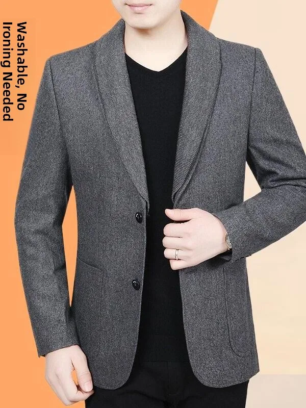 

Casual Thin Men's Suit Spring Autumn New Style Business Wear Woolen Jacket for Dad Comfortable Loose Fit Single Breasted