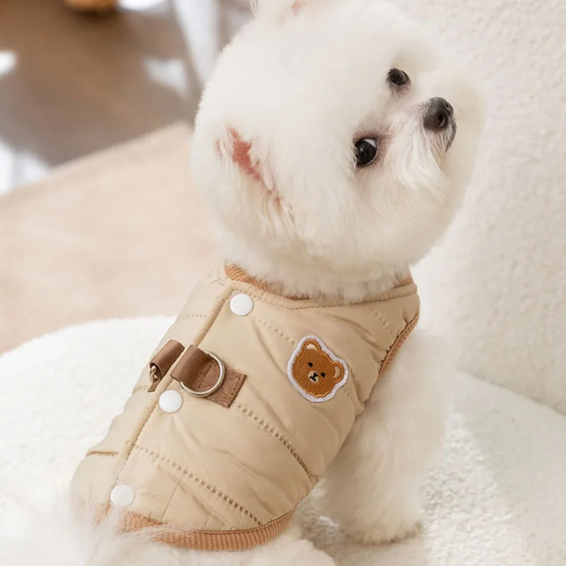 Pet Winter Warm Clothes Cute Wind Teddy Down Jacket Bear V-neck Traction Vest Puppy Two-legged Cotton Coat XS-XL